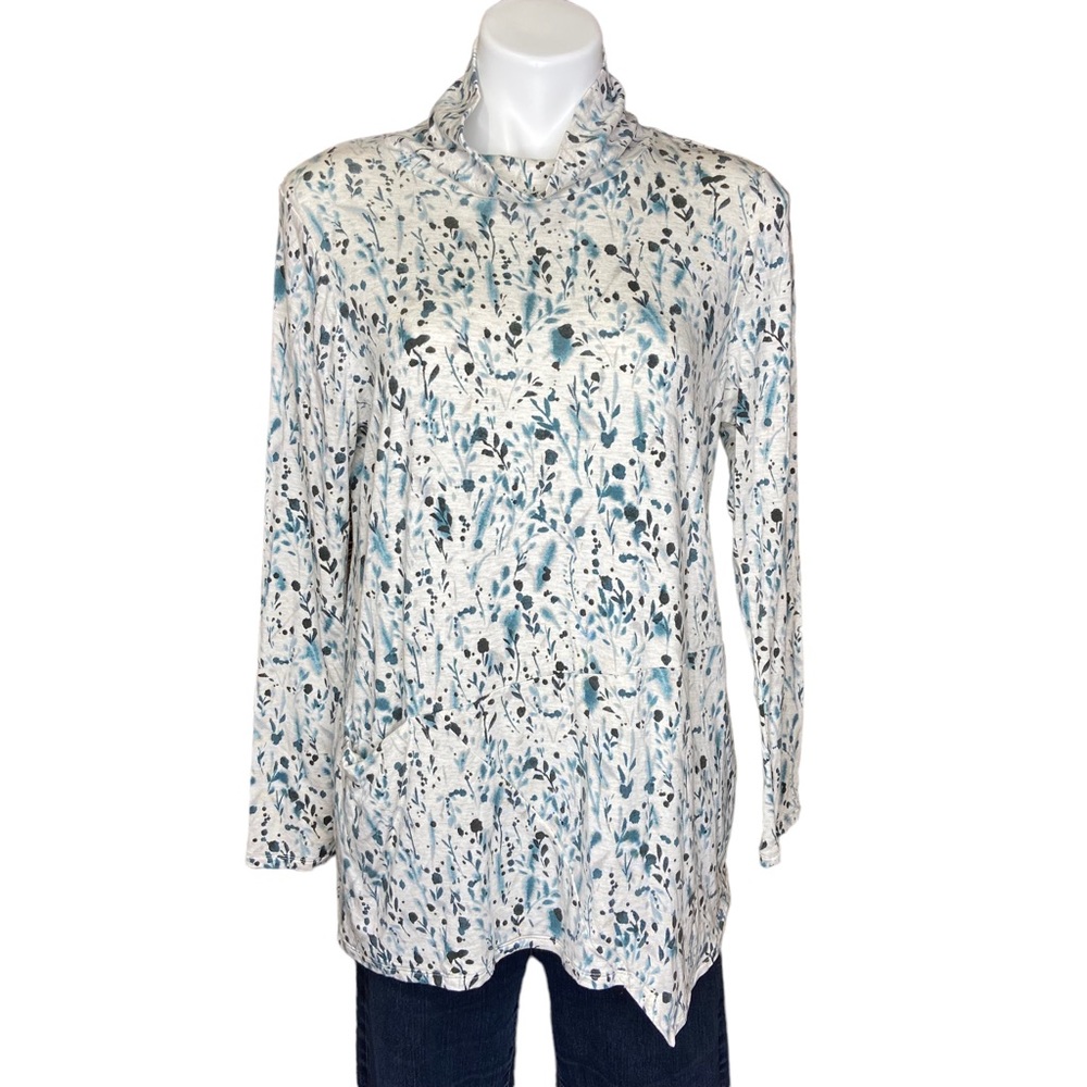 PUREJILL J Jill Floral Asymmetrical Turtleneck Long Sleeve Top Size Med